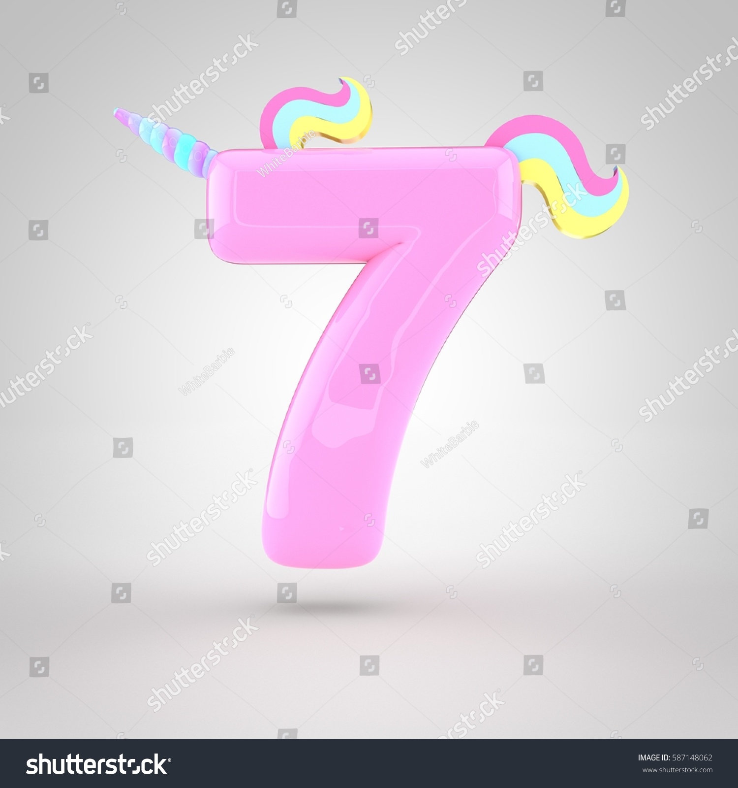 cute unicorn pink number 7 different stock illustration 587148062