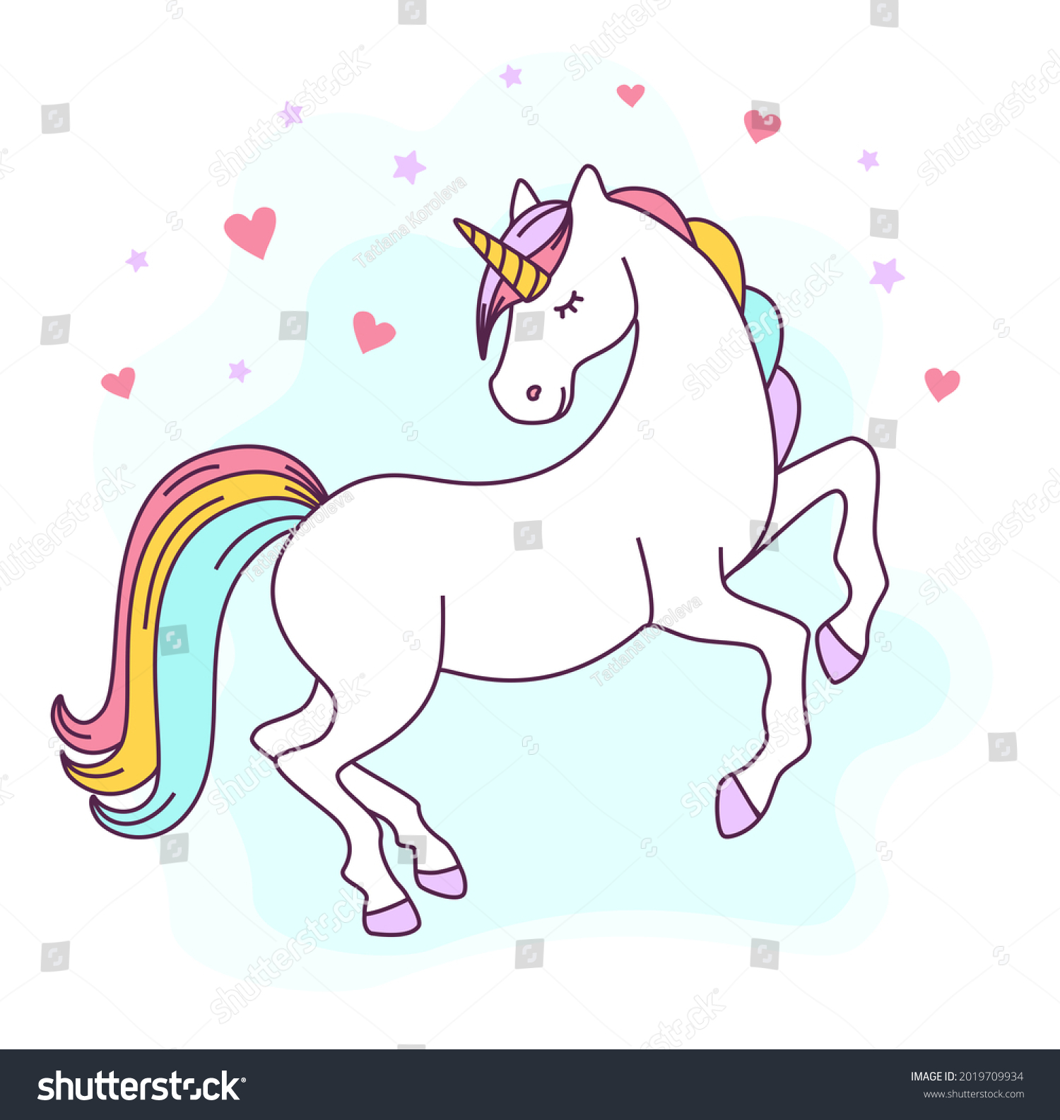 Cute Unicorn Rainbow Hair On Background Stock Illustration 2019709934 ...