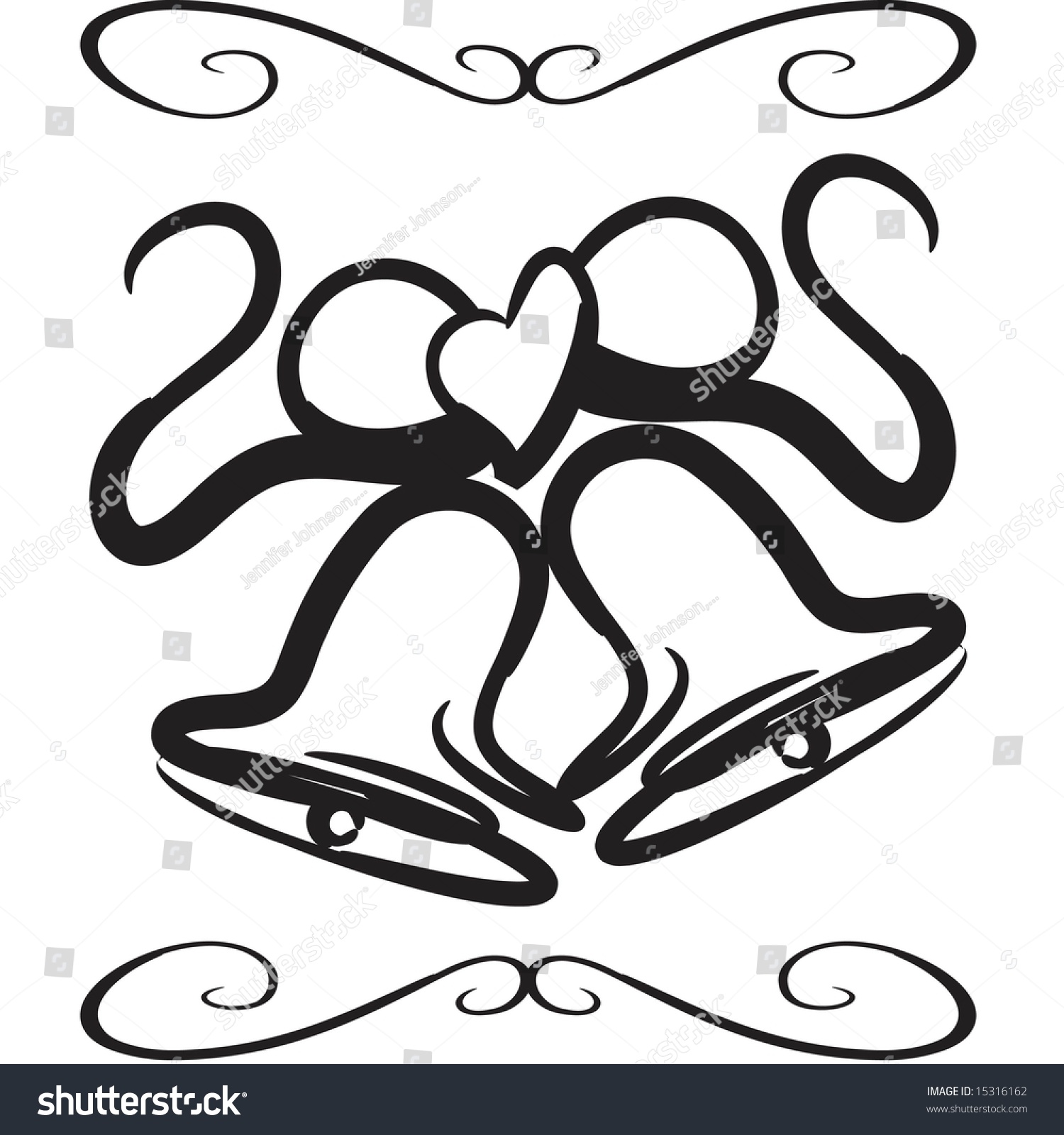 cute wedding bells hearts scrolls stock illustration 15316162