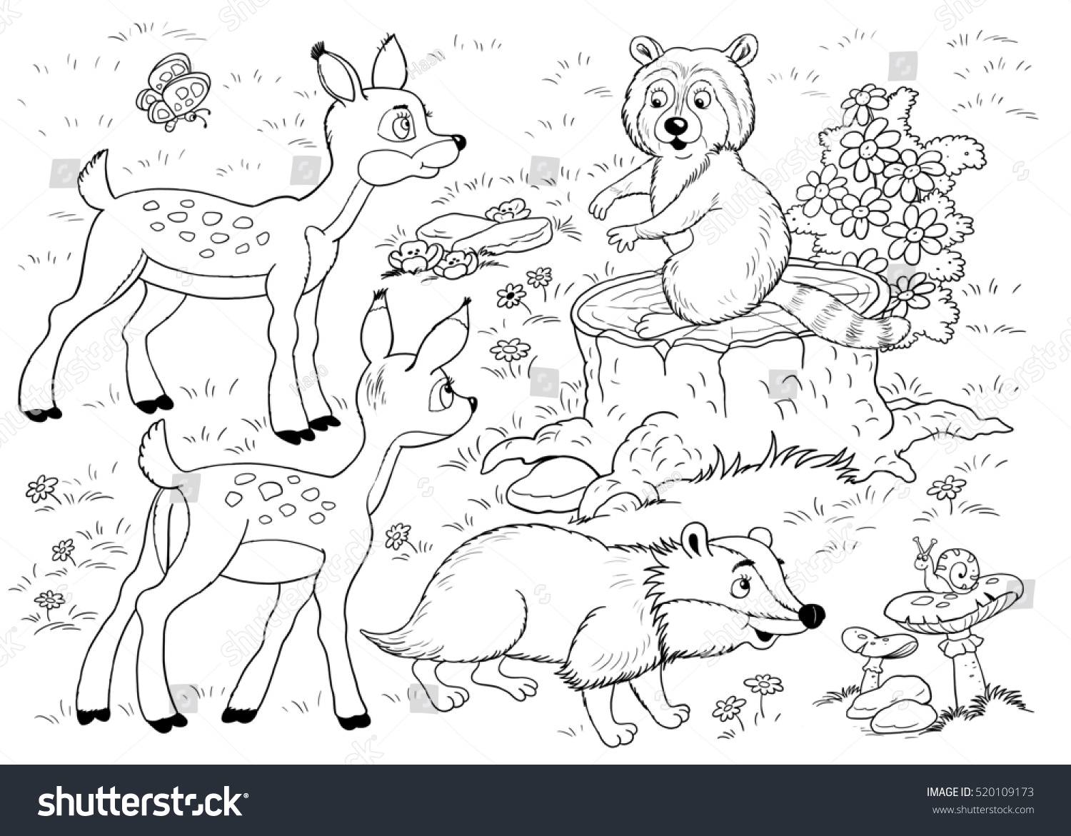 Cute Woodland Animals Cute Deer Badger Stock Illustration ...