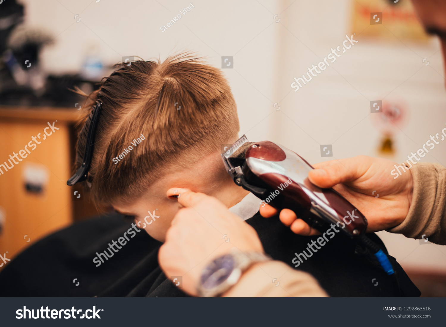 Cute Young Boy Getting Haircut Stock Photo (Edit Now) 1292863516