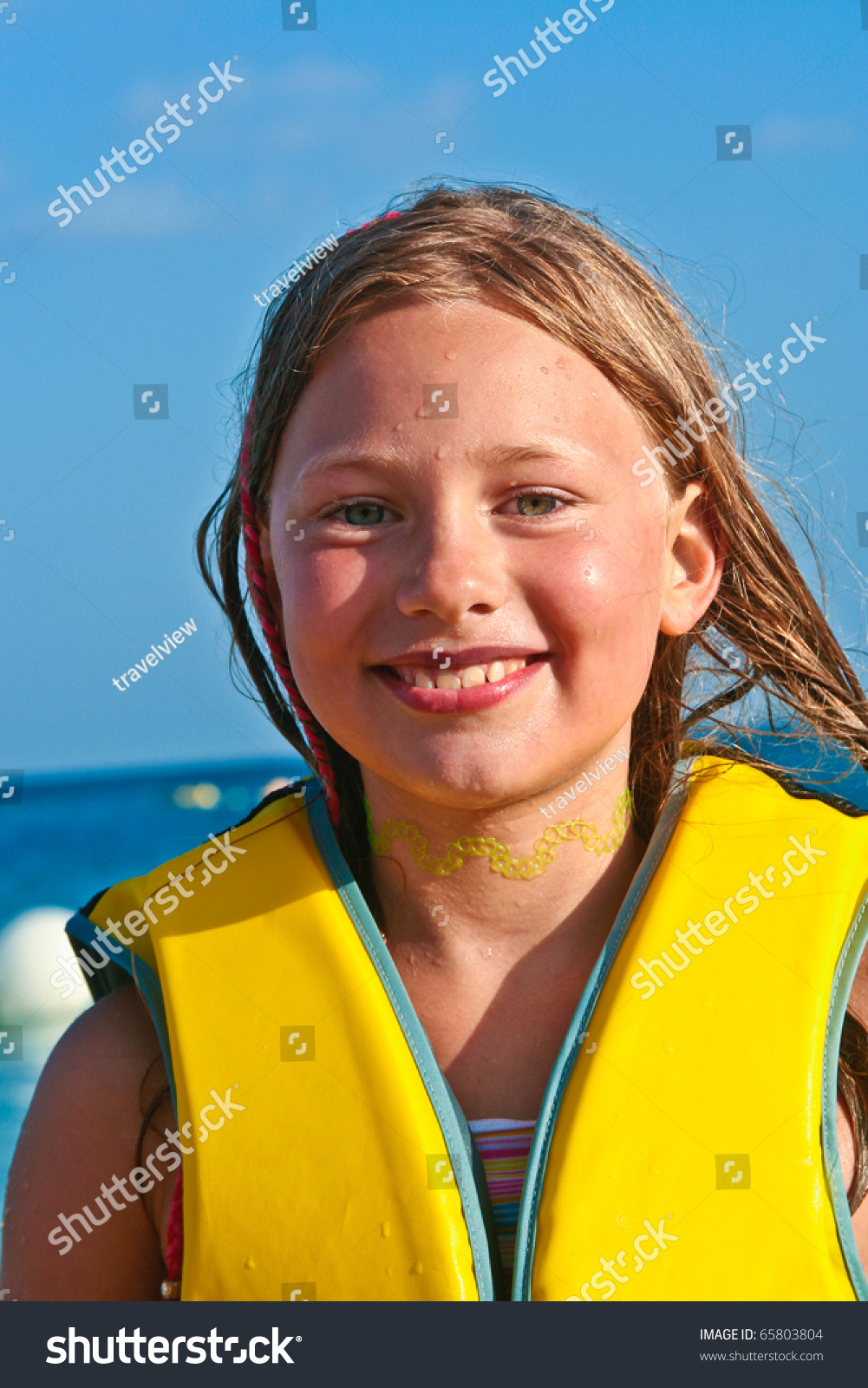 Cute Young Girl At The Beach With Wet Hair Stock Photo 65803804 ...