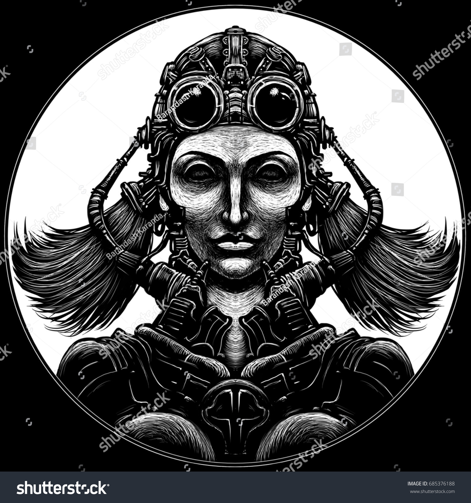 Cyberpunk Girl Fantastic Suit Gas Mask Stock Illustration 685376188 4345