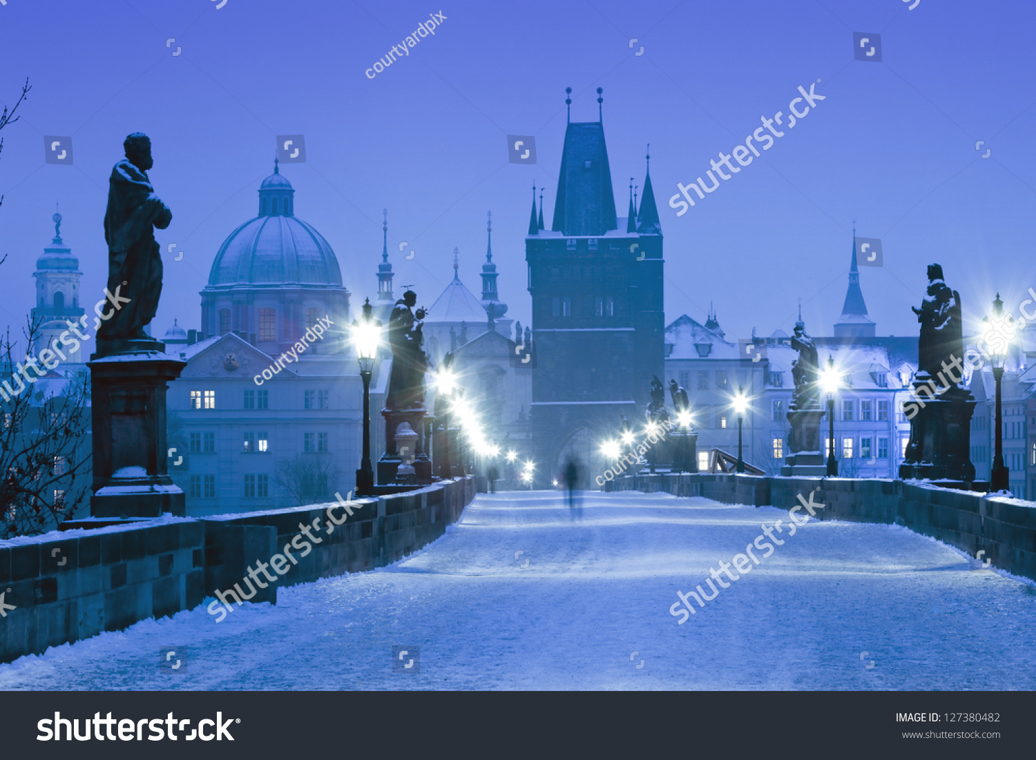 Czech Republic Prague - Charles Bridge On Winter Morning Stock Photo ...