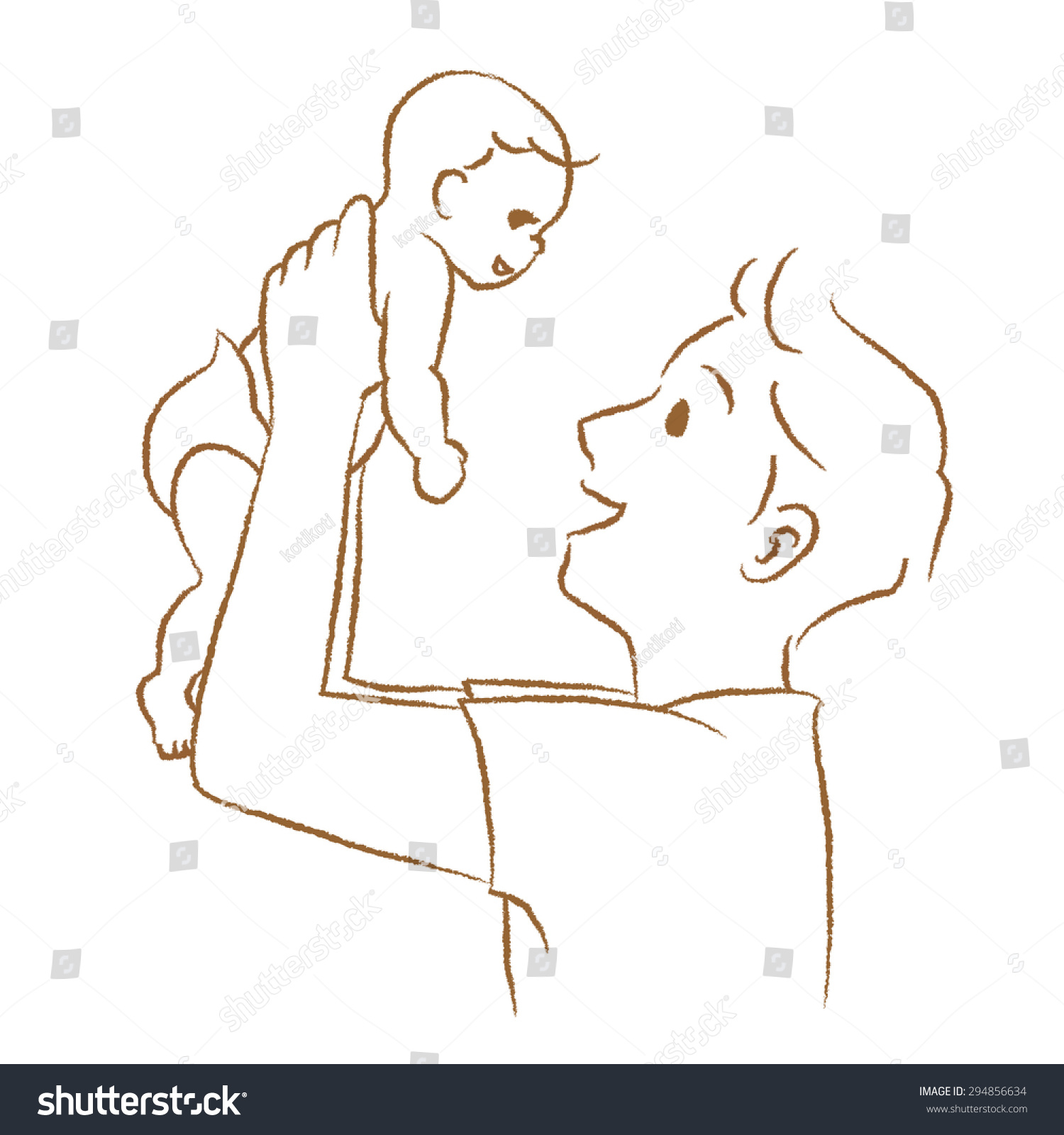 Daddy Lift Baby Line Drawing Stock Illustration 294856634