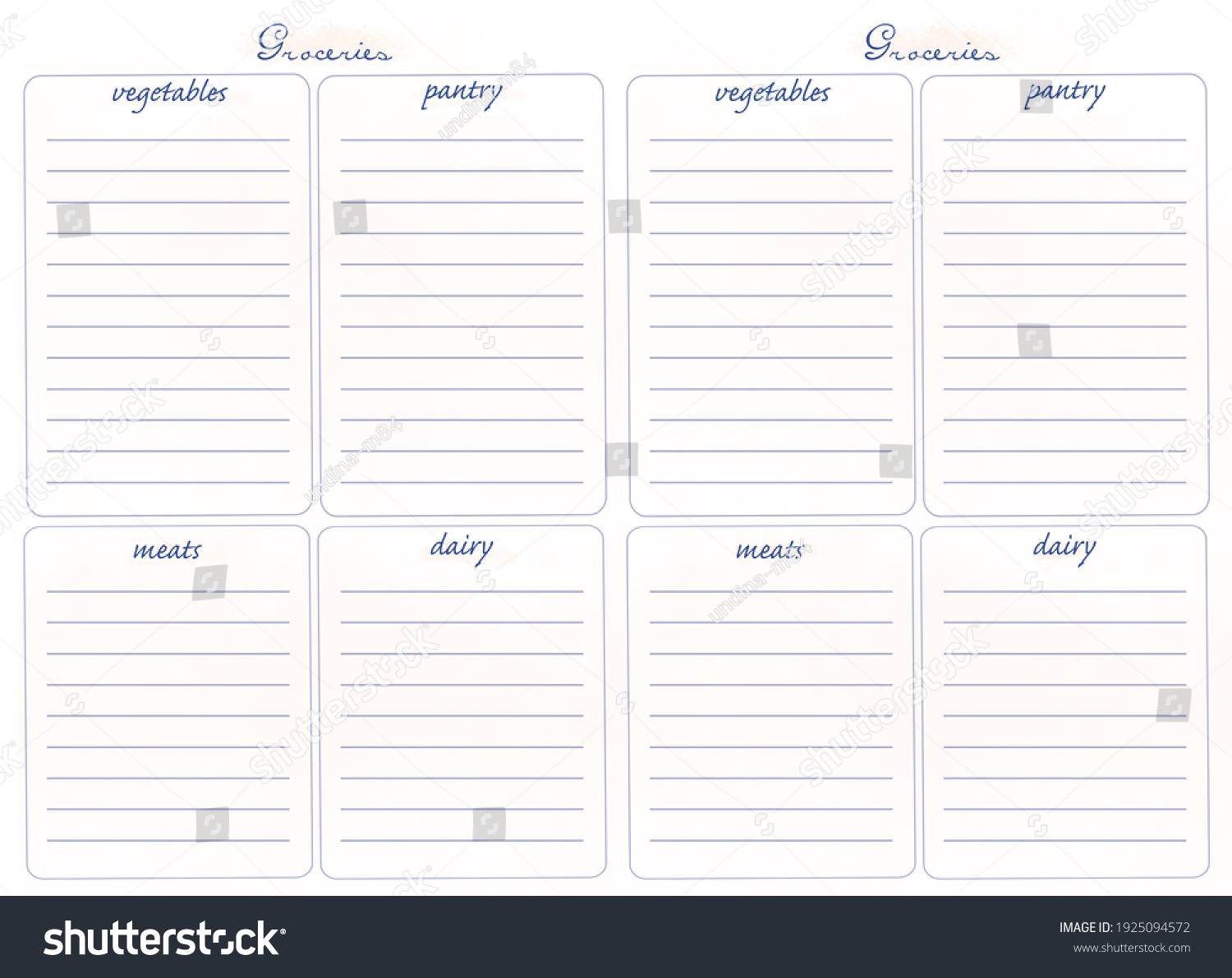 Daily Food Journal Printable Menu Planner Stock Illustration 1925094572