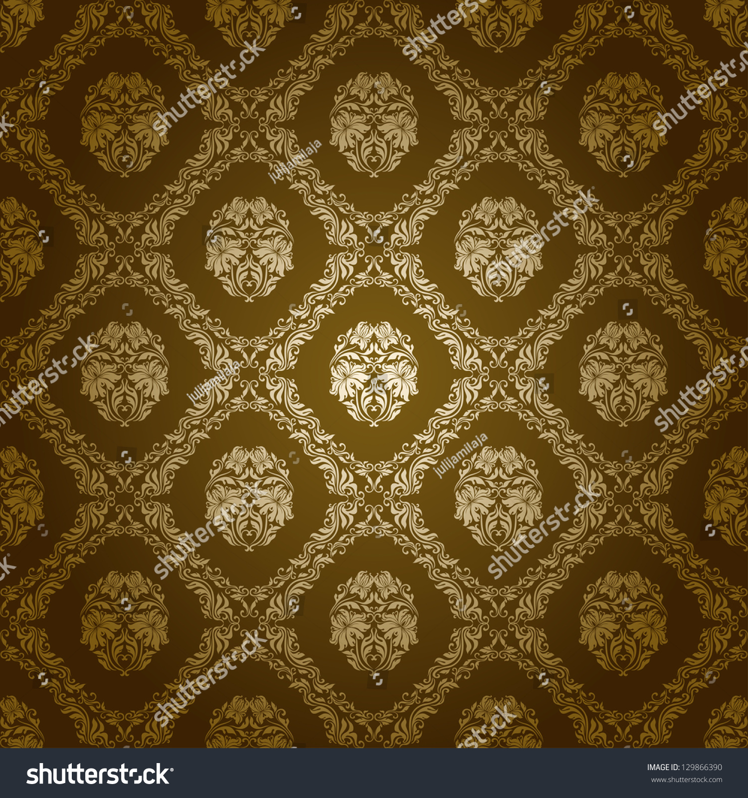 Damask Seamless Floral Pattern. Gold Flowers On Olive Background. Stock ...