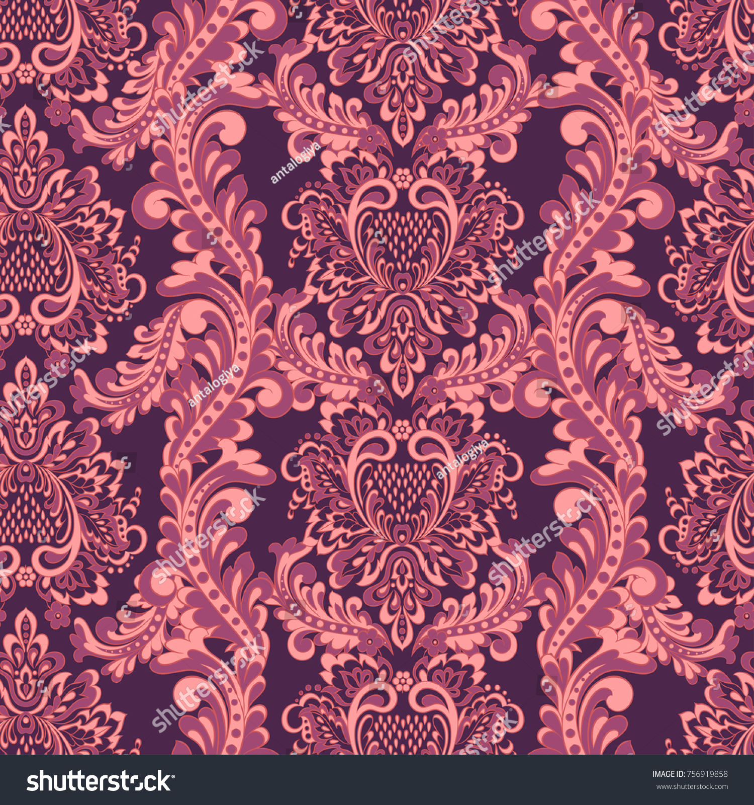 Damask Style Seamless Pattern Floral Wallpaper Stock Illustration