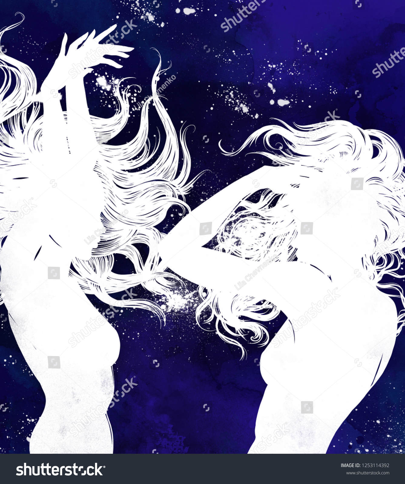 Dance Universe Young Naked Girls Long Stock Illustration