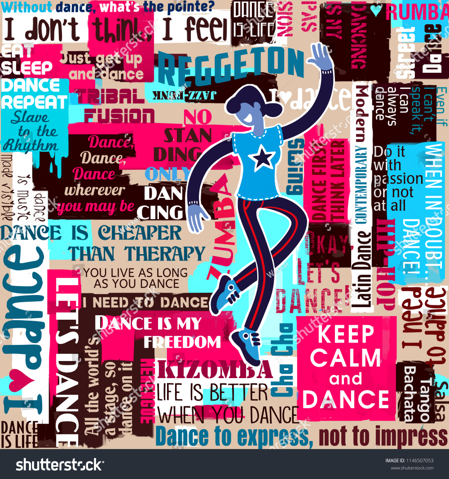 Dancers Dance Sayings Quotes Collage Seamless Stock