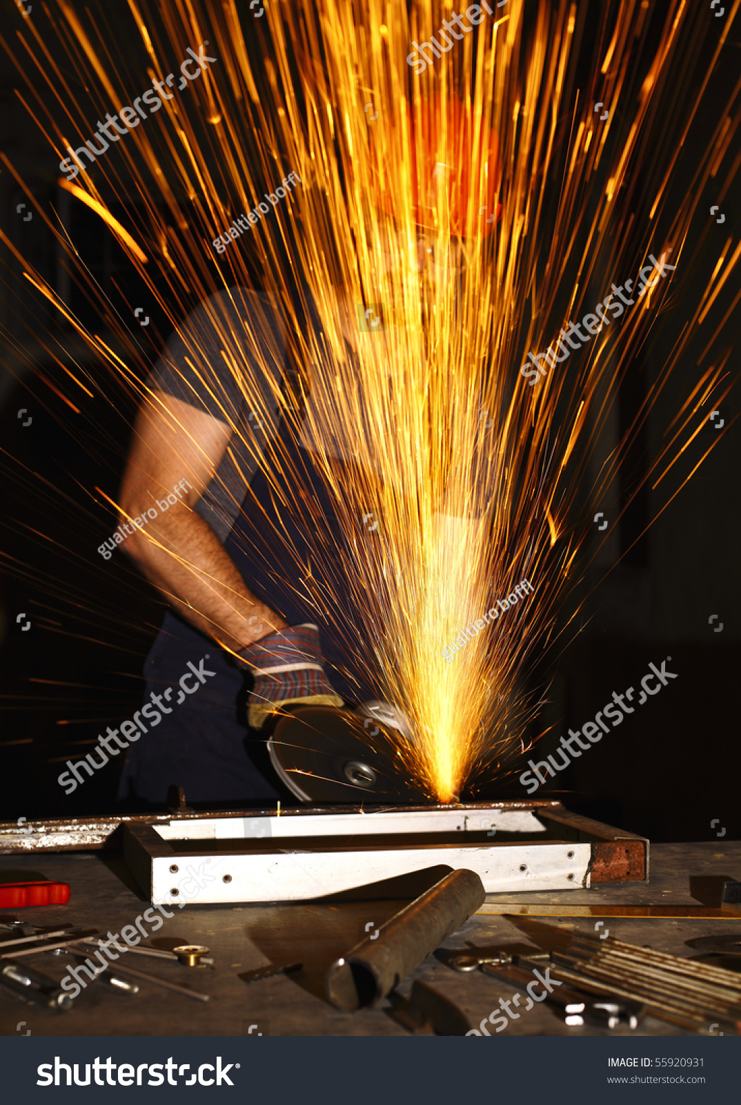 Danger Work, Labor Use Electric Grinder In A Wrong Way Stock Photo ...