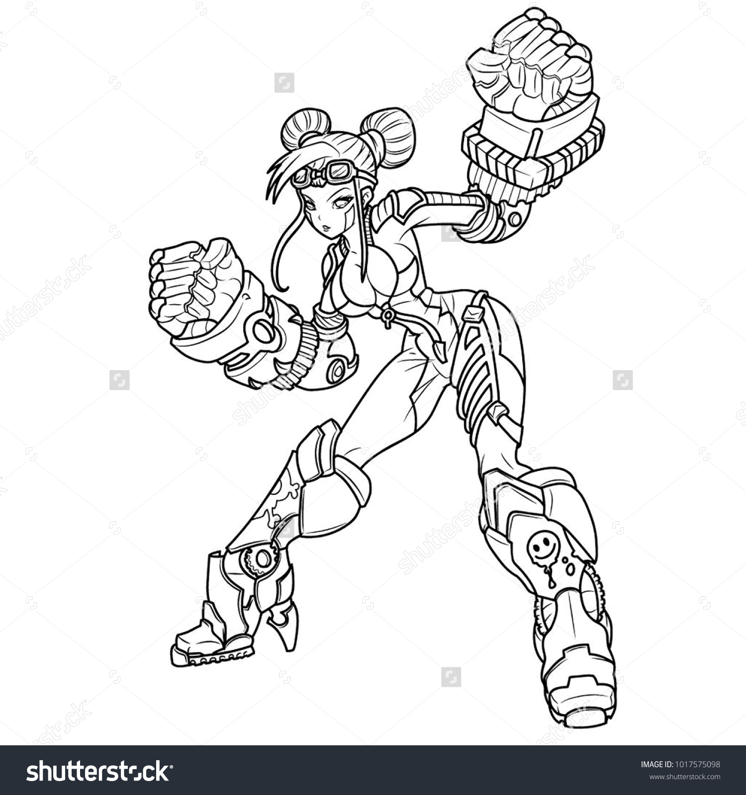 Dangerous Anime Girl Robotic Armor Stock Illustration