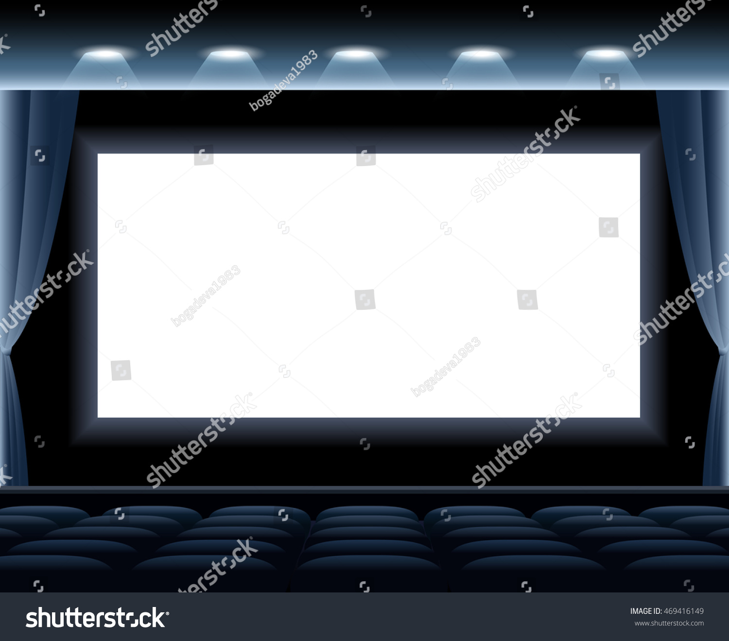 Dark Cinema Hall White Screen Blue Stock Illustration 469416149