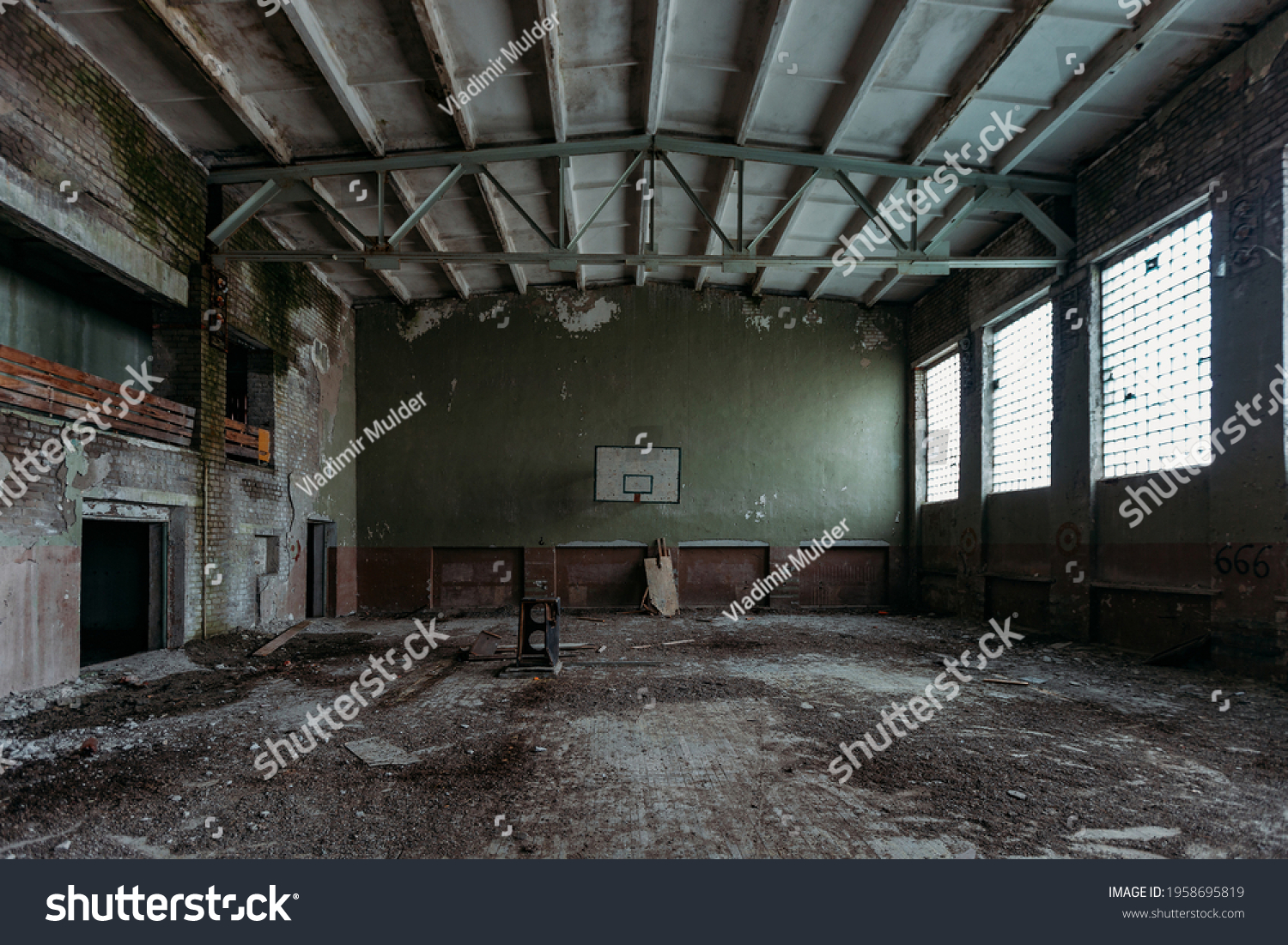 Dark Creepy Ruined Gymnasium Abandoned School Stock Photo 1958695819 ...