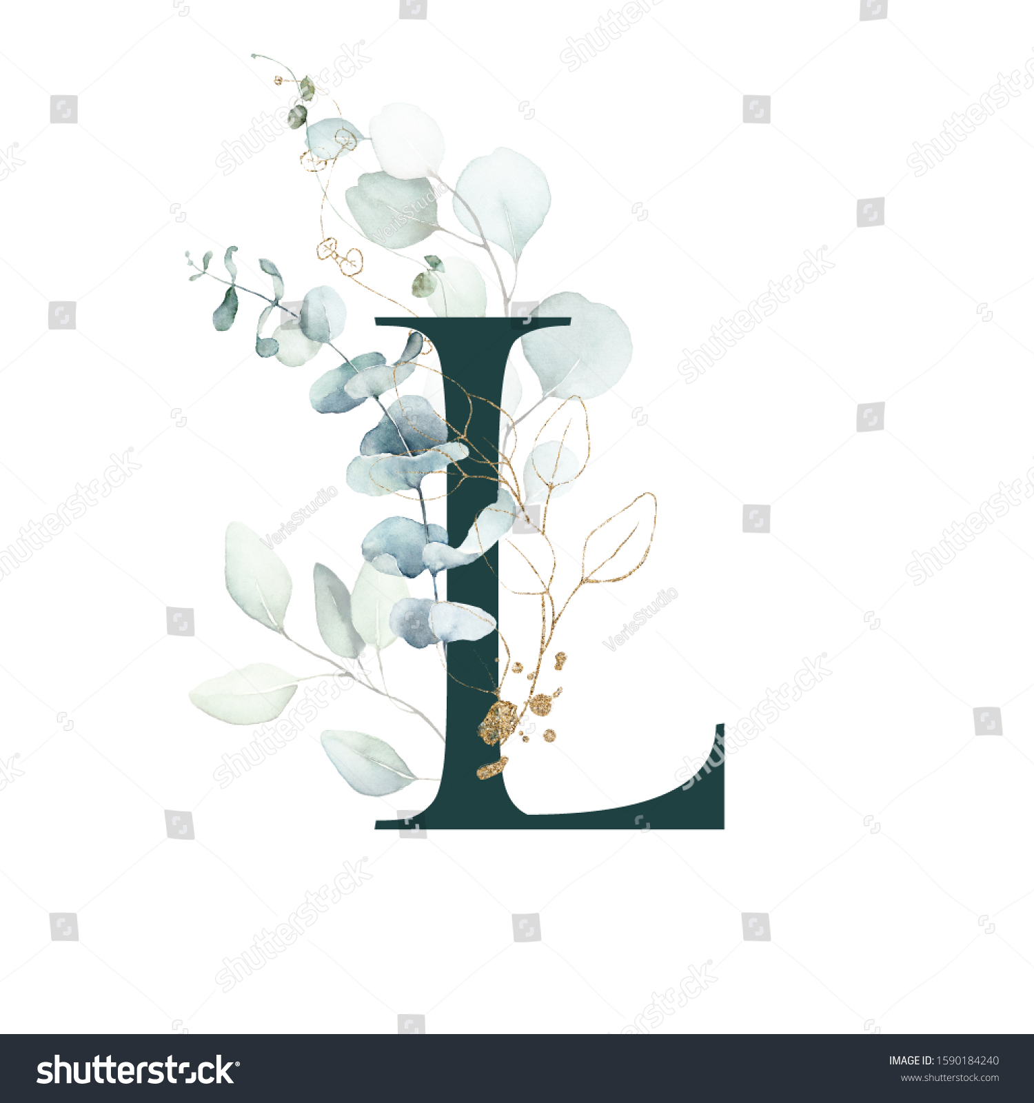 Dark Green Floral Alphabet Letter L Stock Illustration 1590184240 ...