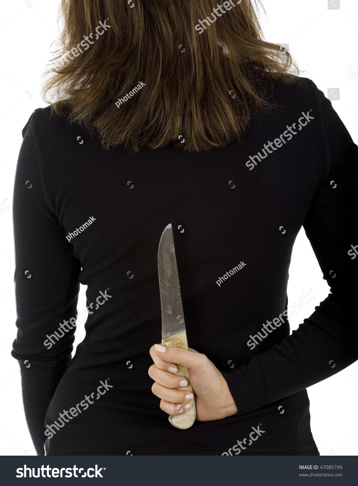 Dark Hair Young Woman Keeping Knife For Backs Stock Photo 47085799 ...