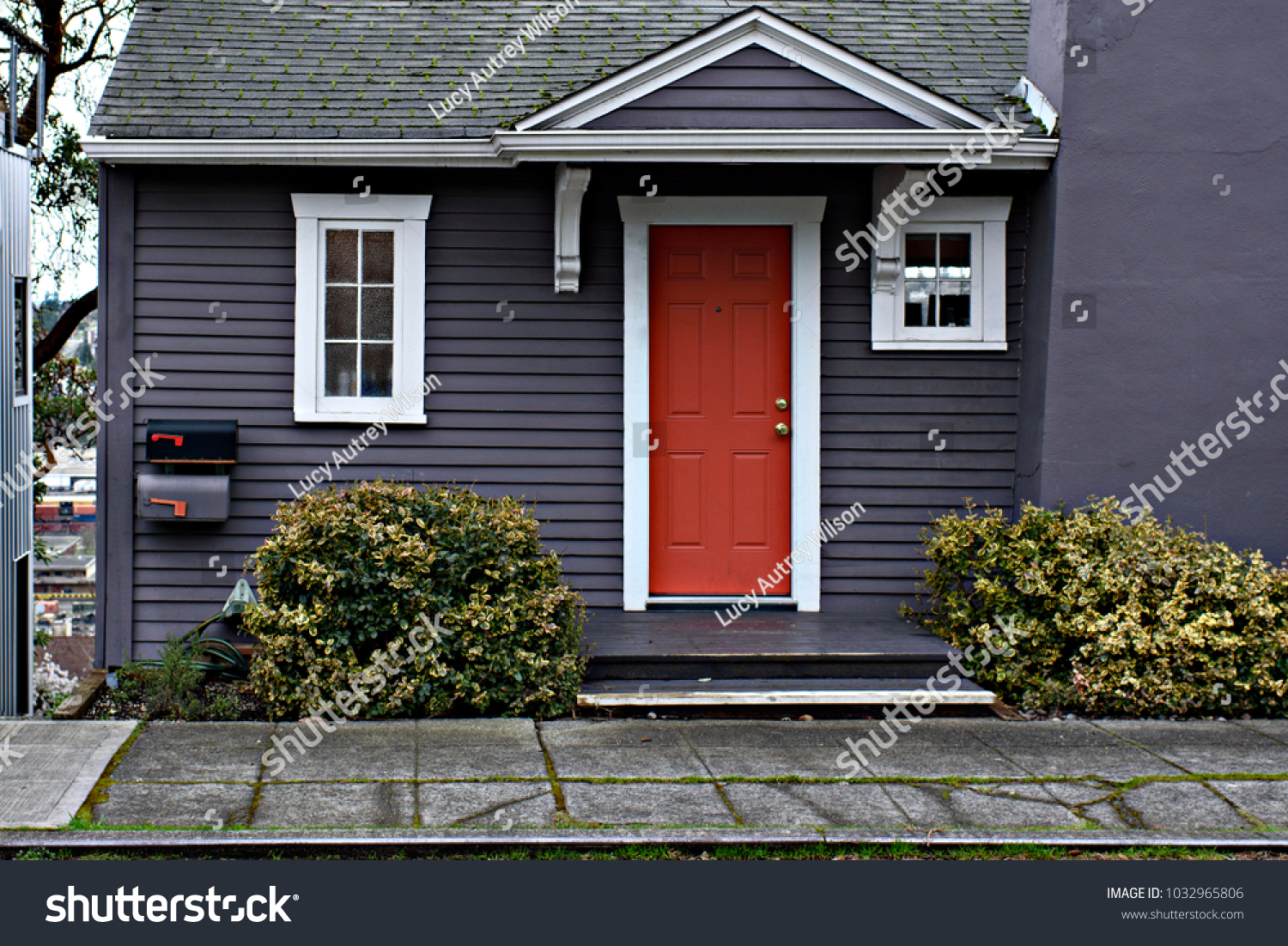 Dark House Red Door Stock Photo Edit Now 1032965806