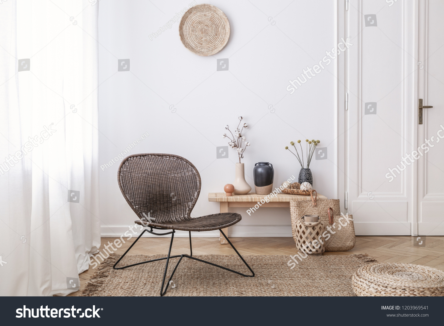 dark modern wicker chair white living stock photo edit now