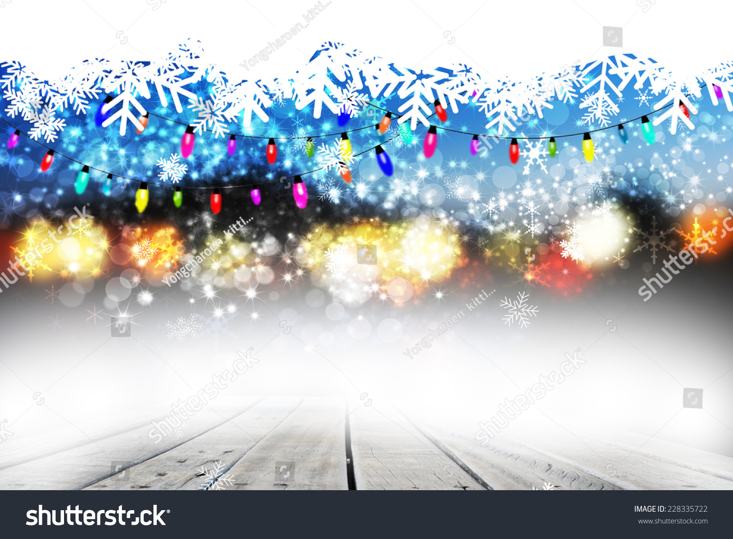 Dark Night Christmas On Wood Stage Background Stock Photo 228335722 : Shutterstock