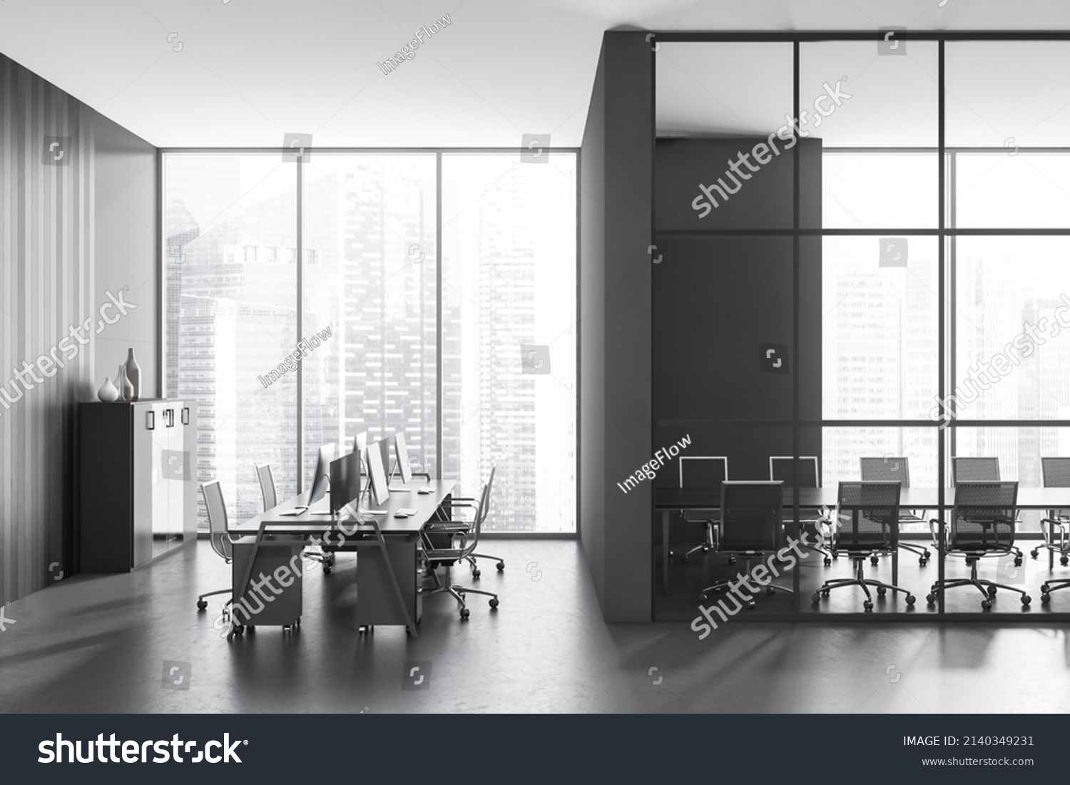 Dark Office Room Interior Chairs Table Stock Illustration 2140349231 