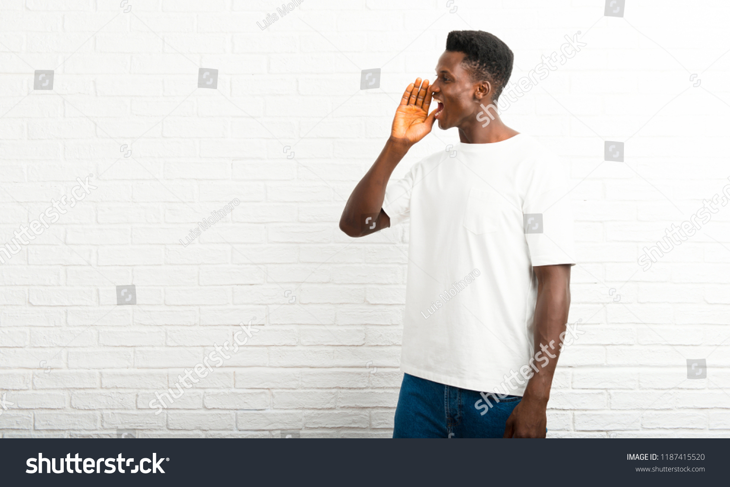 Dark Skinned Man Shouting Mouth Wide Stock Photo 1187415520 