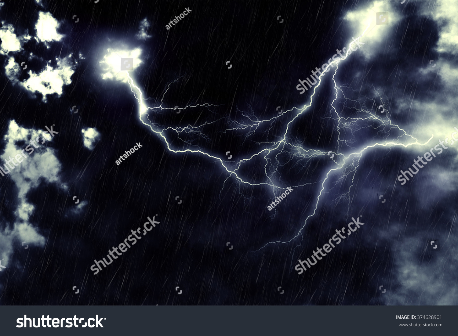 Dark Stormy Sky Bright Lightning Thunderstorm Stock Illustration 374628901