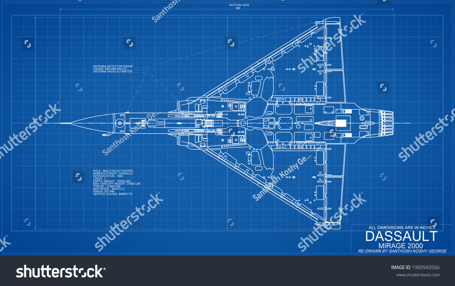 Dassault Mirage 2000 Aircraft Drawing Blueprint Stock Illustration 1900943566 Shutterstock