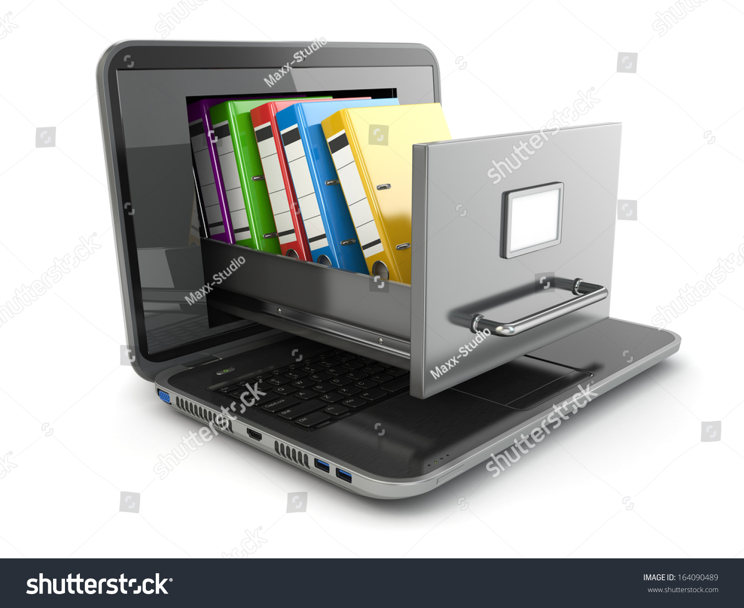 Data Storage Laptop File Cabinet Ring Stock Illustration 164090489