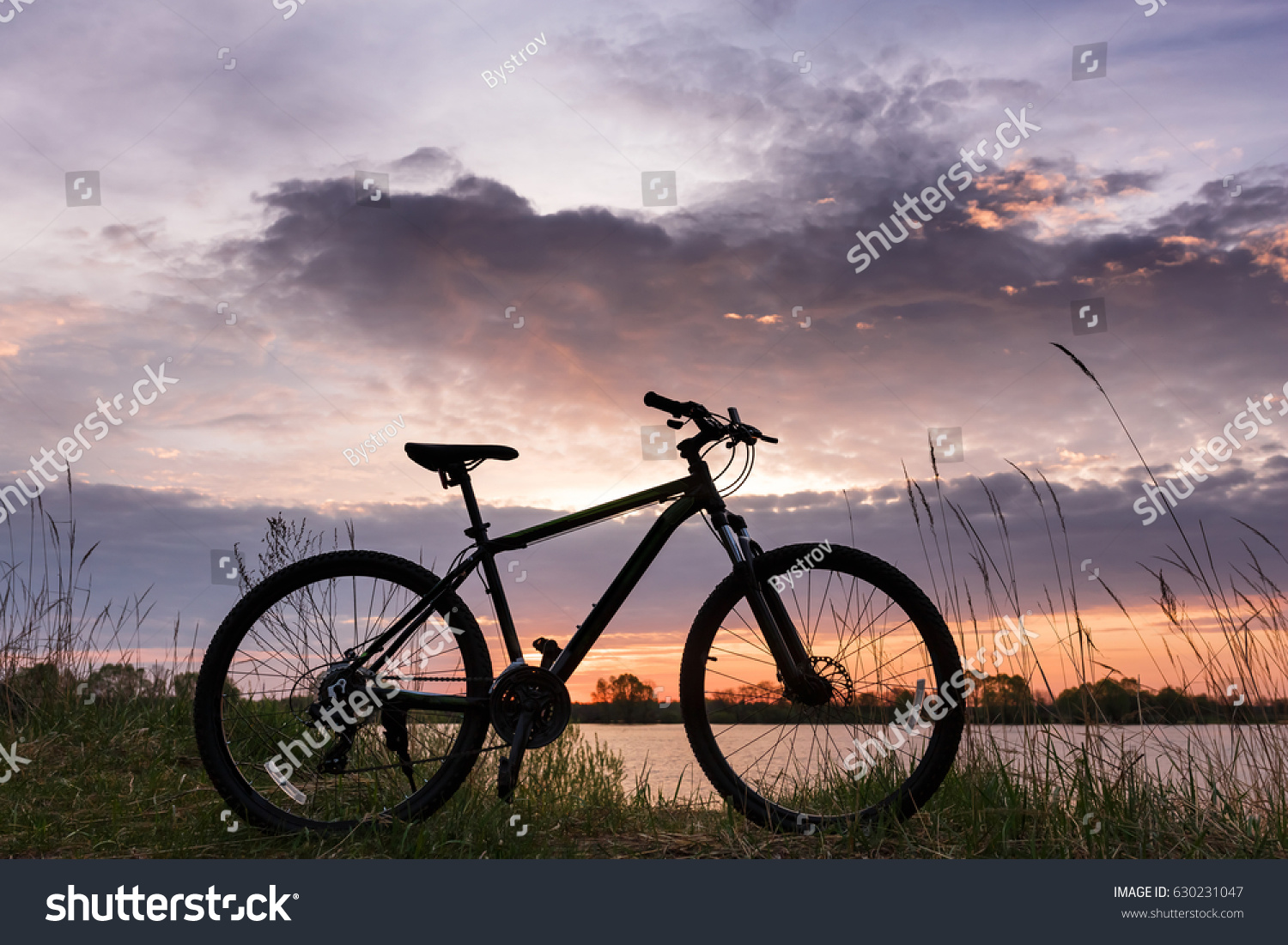 Dawn Bike River Sky Stock Photo (Edit Now) 630231047