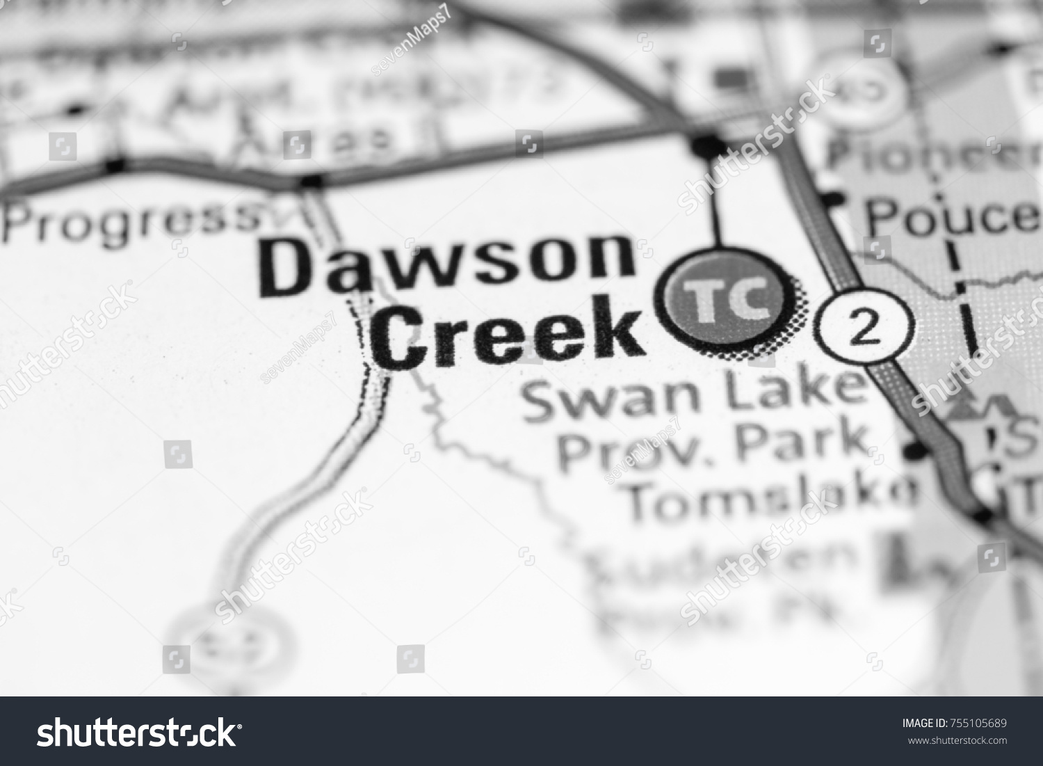 Dawson Creek Canada Map Dawson Creek Canada On Map Stock Photo 755105689 | Shutterstock