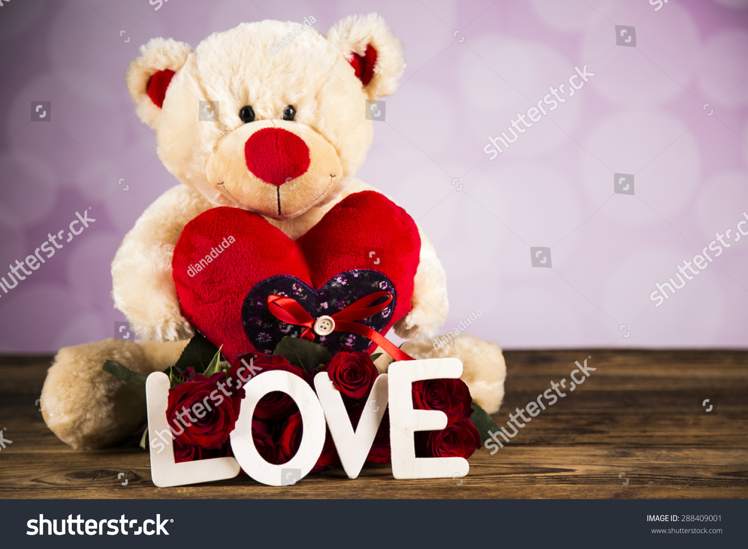 valentine's day roses and teddy bear