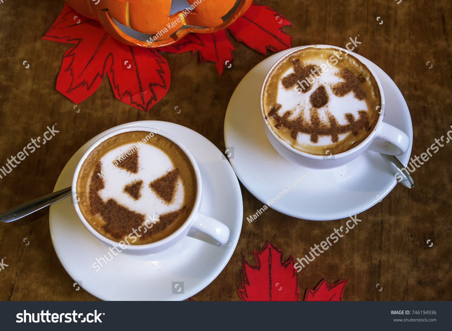 Decor Coffee Shop Halloween Cup Cappuccino Stock Photo Edit Now 746194936