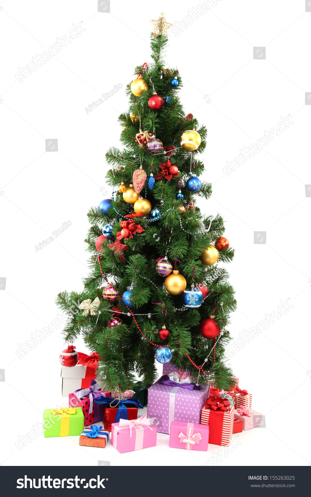 Decorated Christmas Tree Gifts Isolated On Stock Photo 155263025 ...