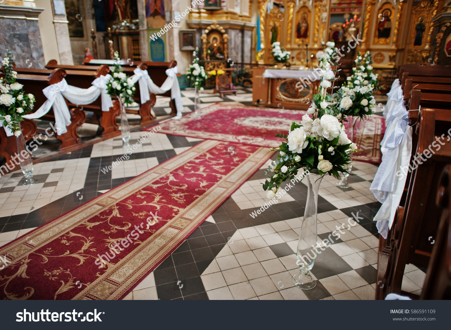 Decoration Flowers On Vases Church On Stock Photo Edit Now 586591109