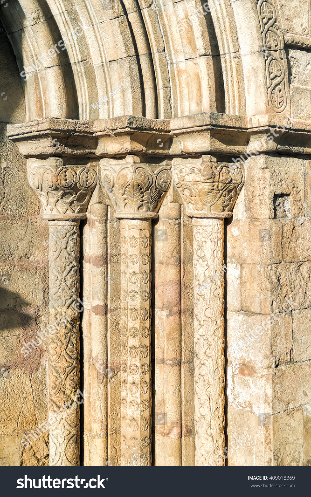 Decorations Detail Entrance Santiago Church Coimbra Stock Photo