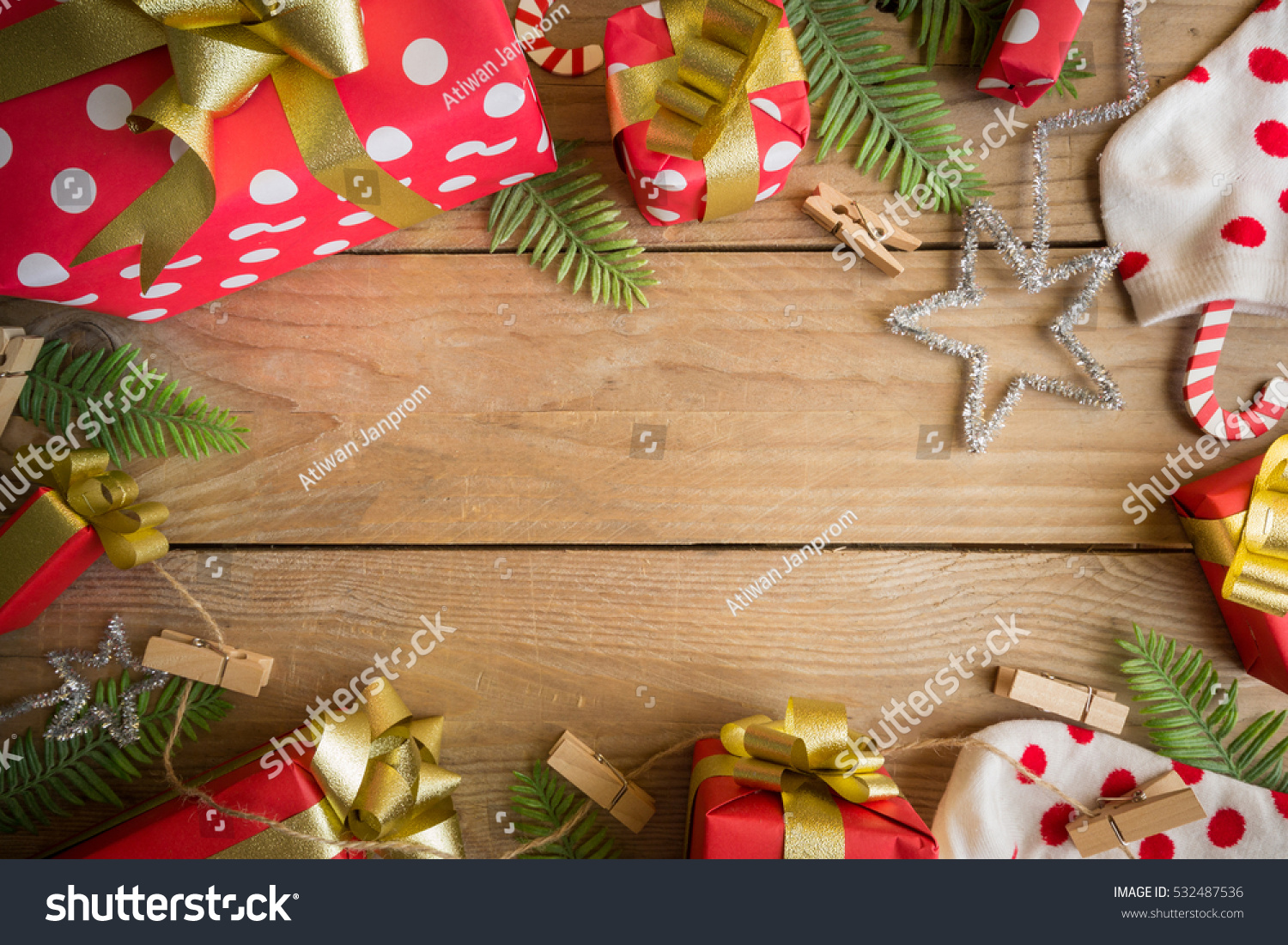 Decorations For Christmas Day And Gift Boxes On Table,Christmas Concept Stock Photo 532487536