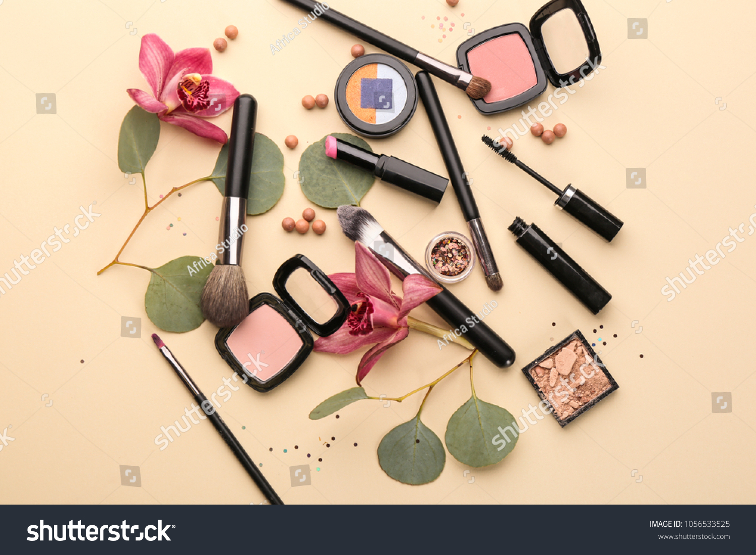 Decorative Cosmetics Brushes Professional Makeup Artist Stock