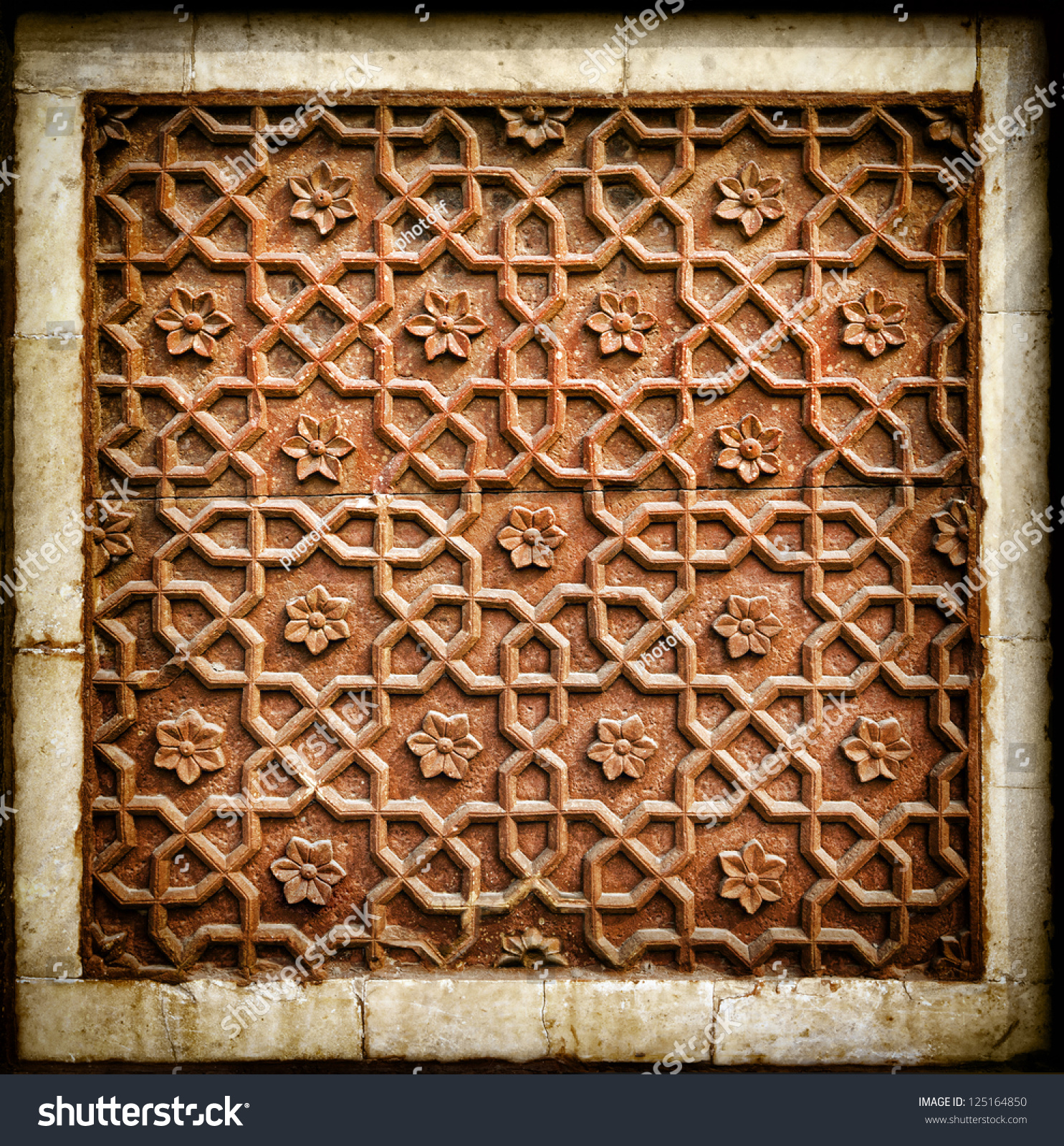 Decorative Detail Of Stone Carving In Agra Fort. Agra, Uttar Pradesh ...