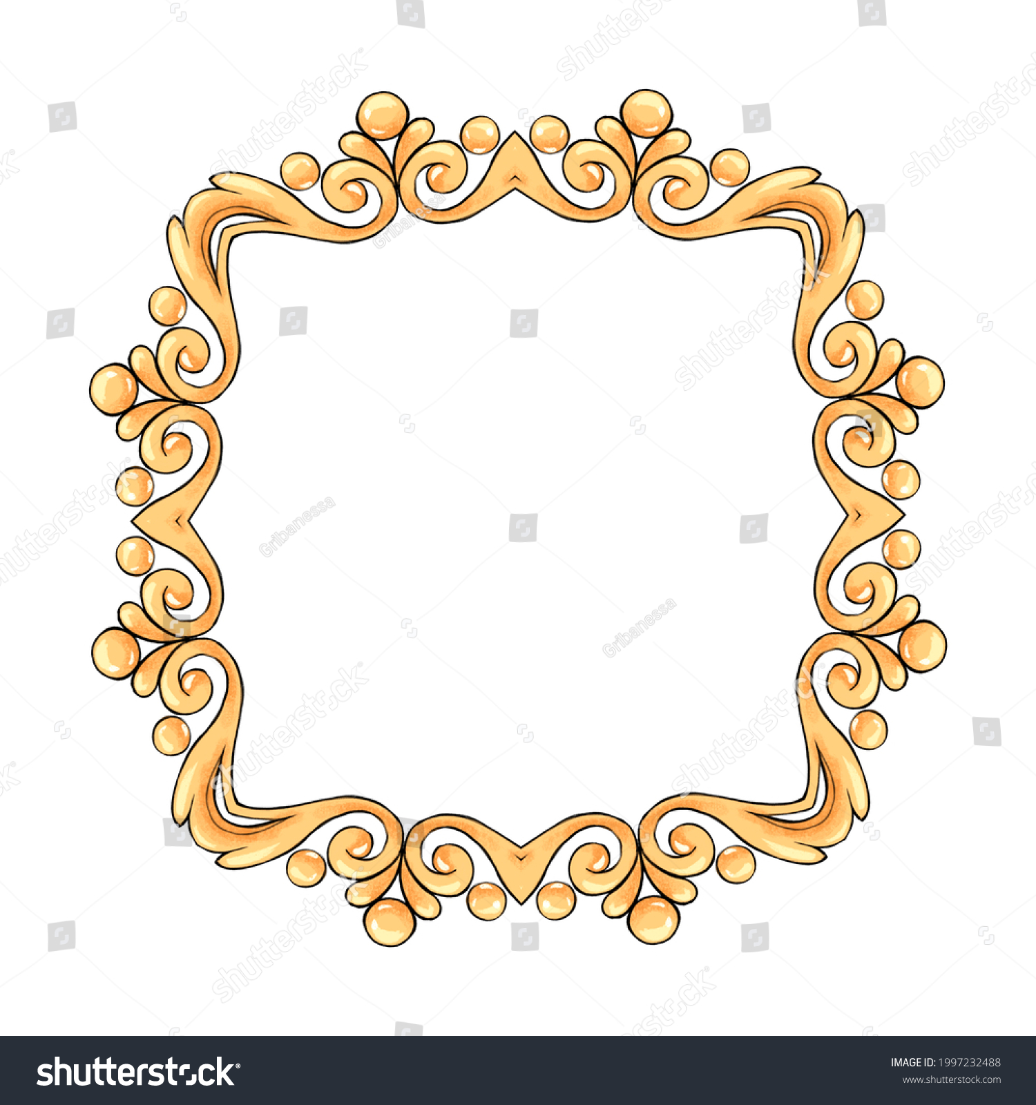 Decorative Gold Frame Scrolls Hand Drawn Stock Illustration 1997232488 