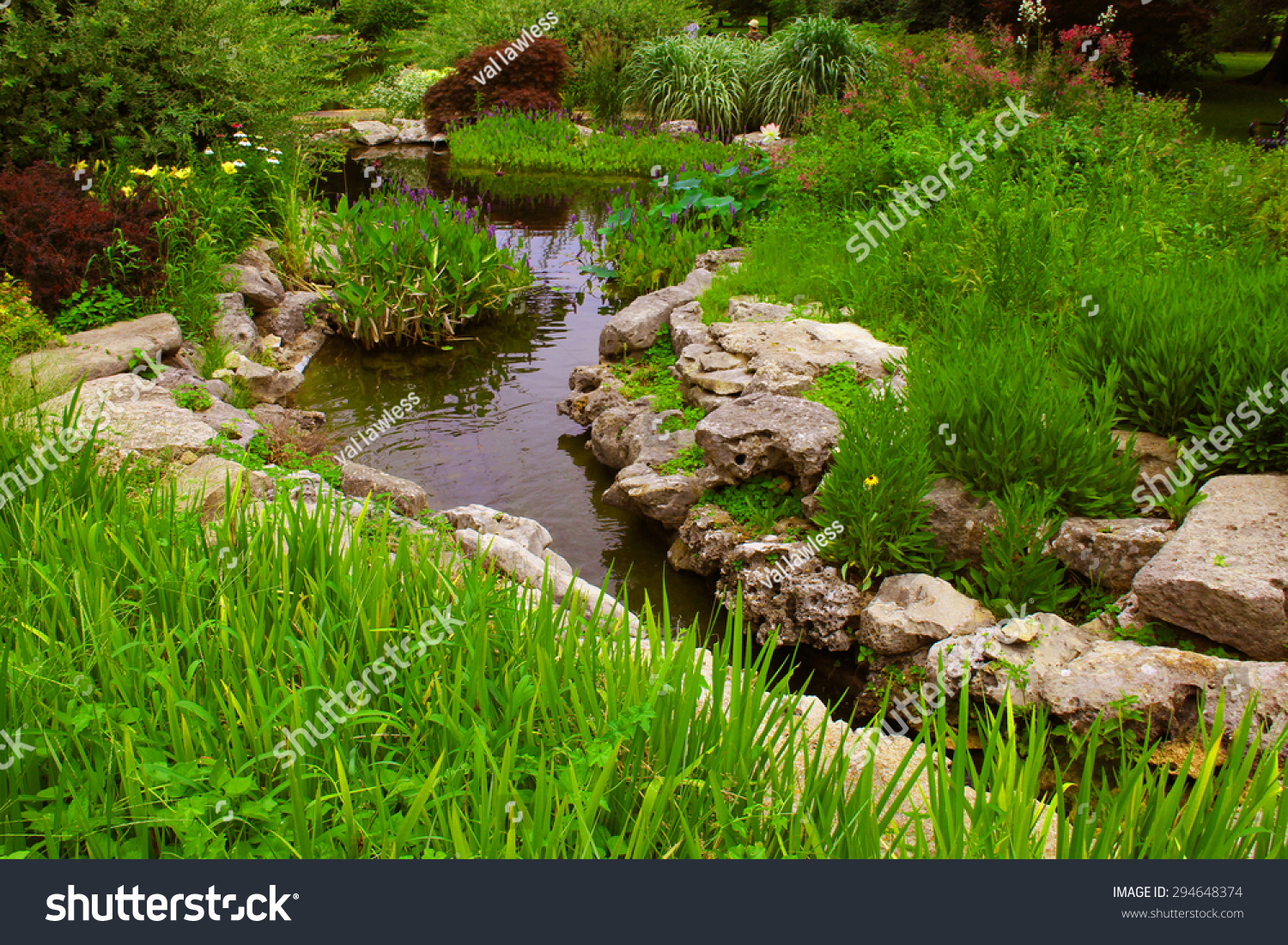 Decorative Rocks Near Small Pond Garden Stock Photo Edit Now