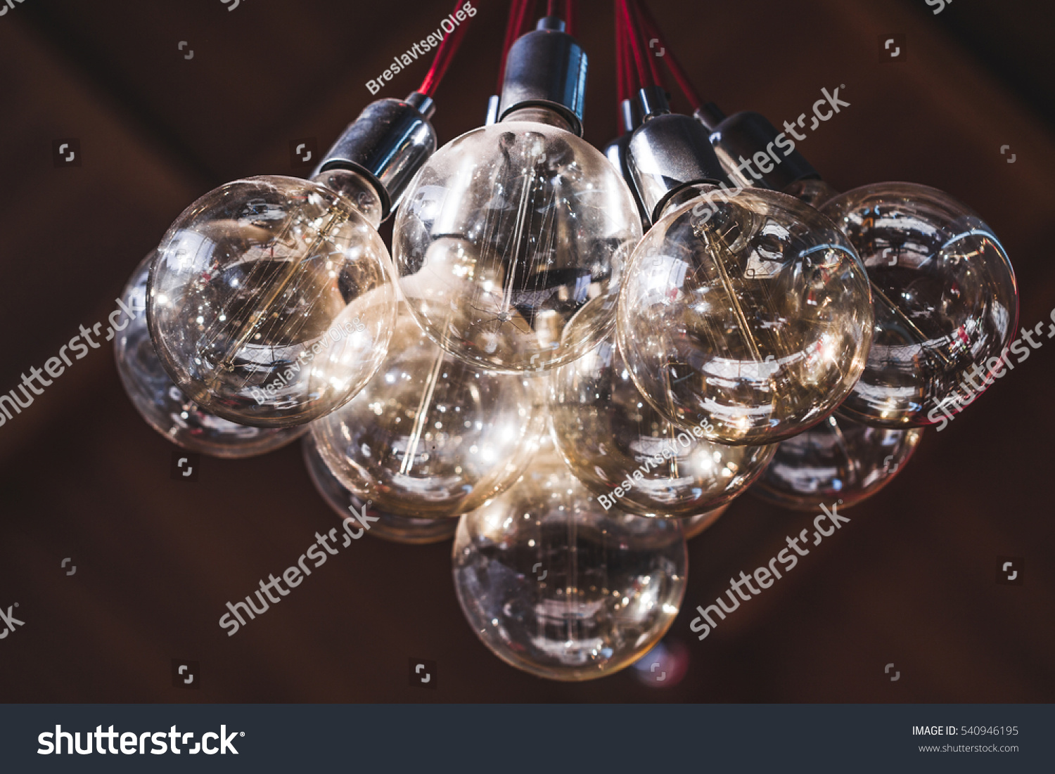 Decorative Transparent Glass Chandelier Cafe Many Stock Photo