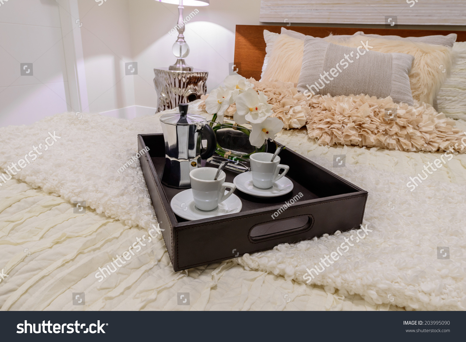 Decorative Tray Coffee Set On Bed Stock Photo Edit Now 203995090