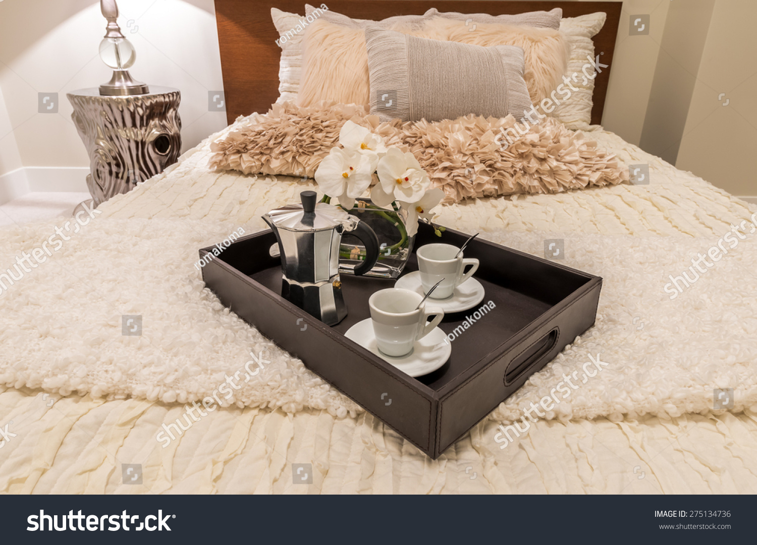 Decorative Tray Coffee Set On Bed Stock Photo Edit Now 275134736