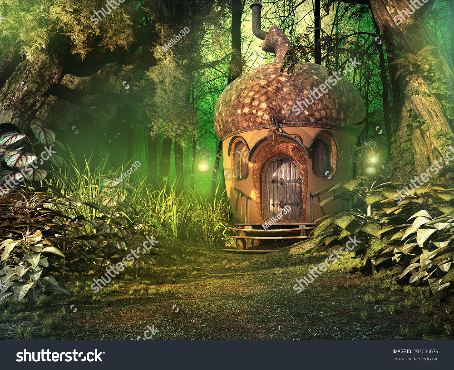 Deep Forest Scenery Fairy House Trees Stock Illustration 203046679