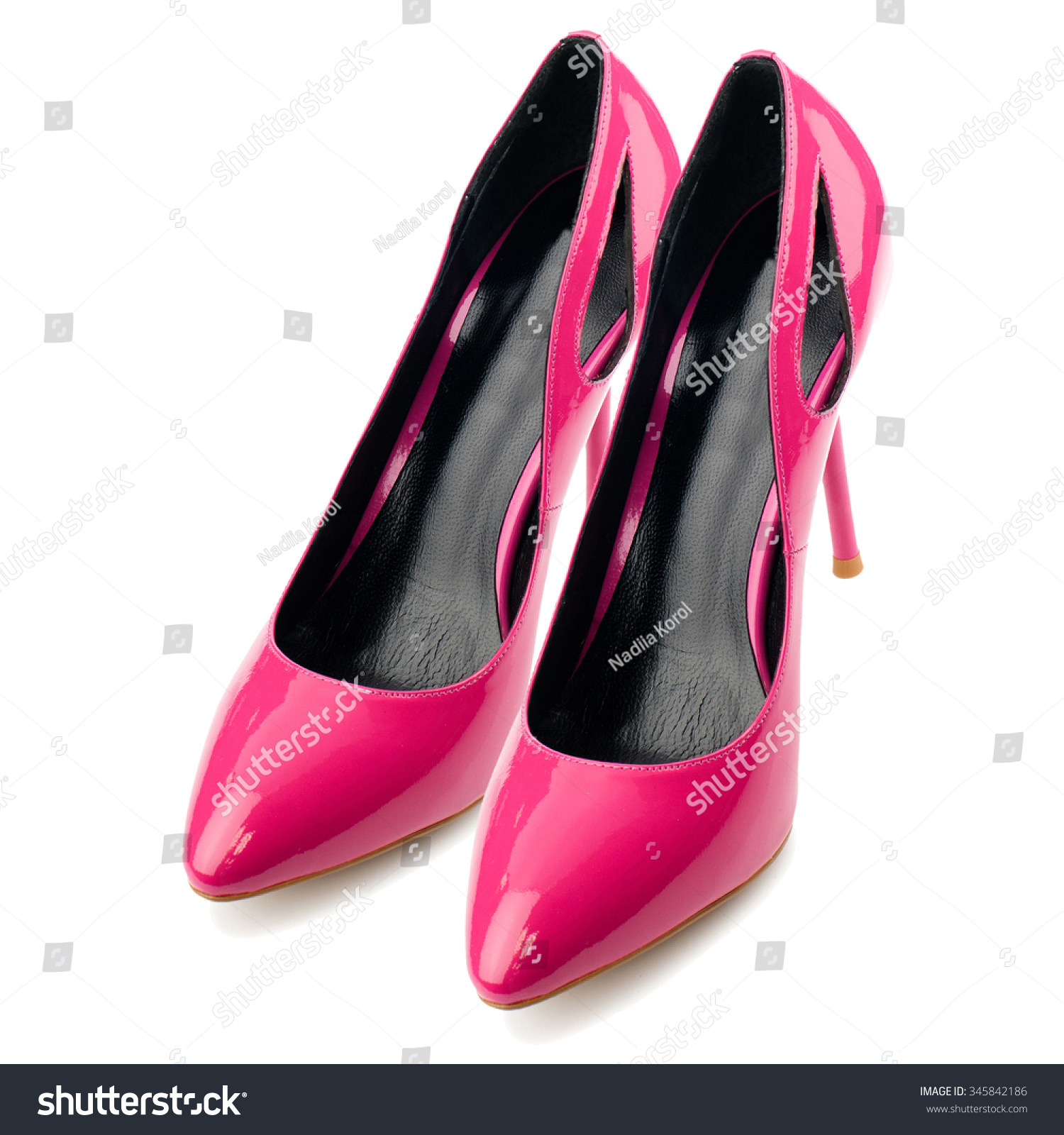 Deep Pink Glossy High Heel Shoes Stock 
