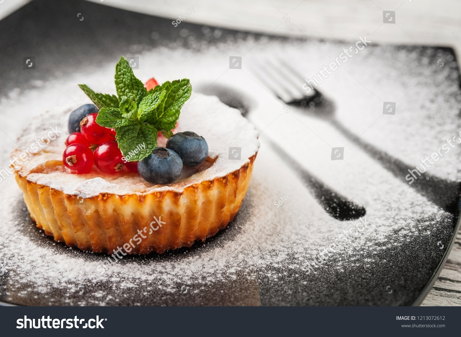 Delicate Cottage Cheese Tart Cranberries Blueberries Stock Photo