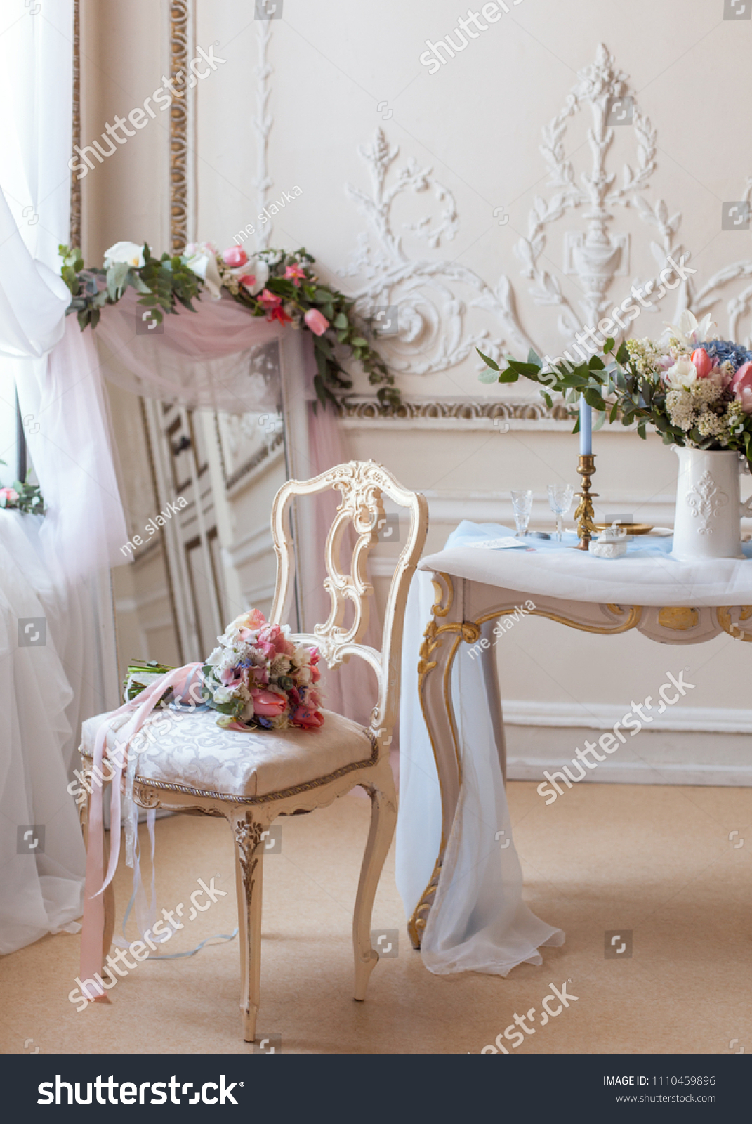 Delicate Vintage Wedding Decor Table Powder Objects Stock Image 1110459896