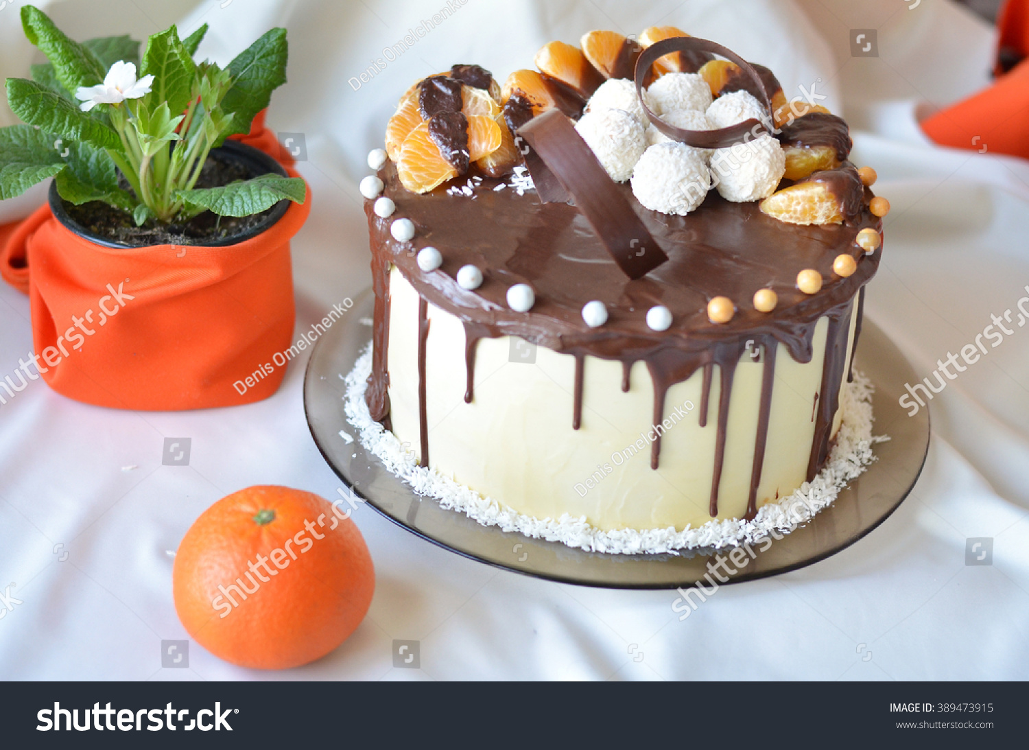 Delicious Cake Mandarin Segments Stock Photo Edit Now 389473915