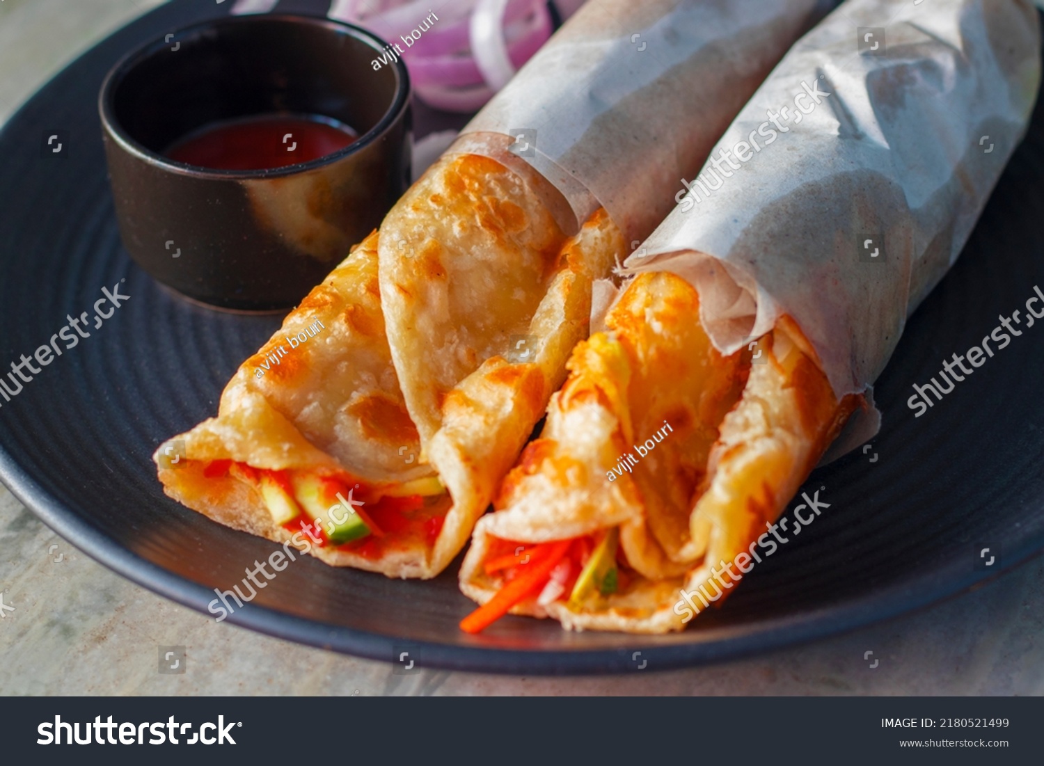 Delicious Indian Street Food Egg Rolls Stock Photo 2180521499