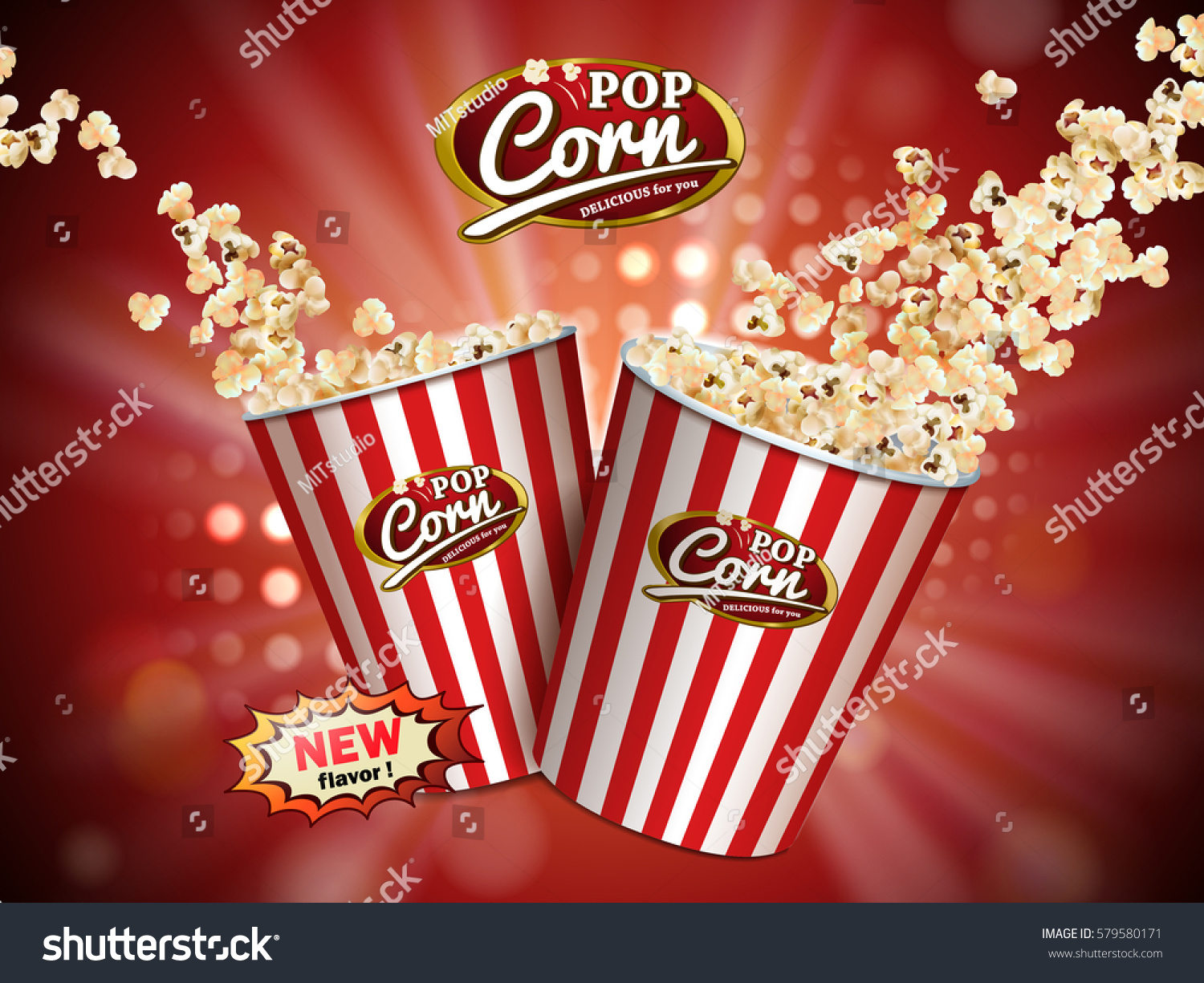 Delicious Popcorn Flying Out Cardboard Box Stock Illustration 579580171